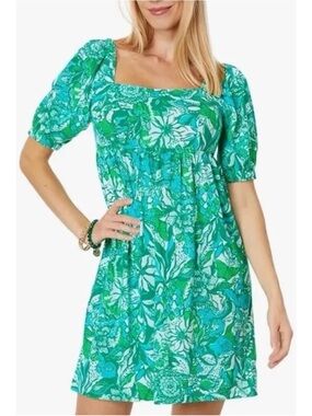NWT Lilly Pulitzer Delaney Short Sleeve Dress In Botanical Green Safari Sangria